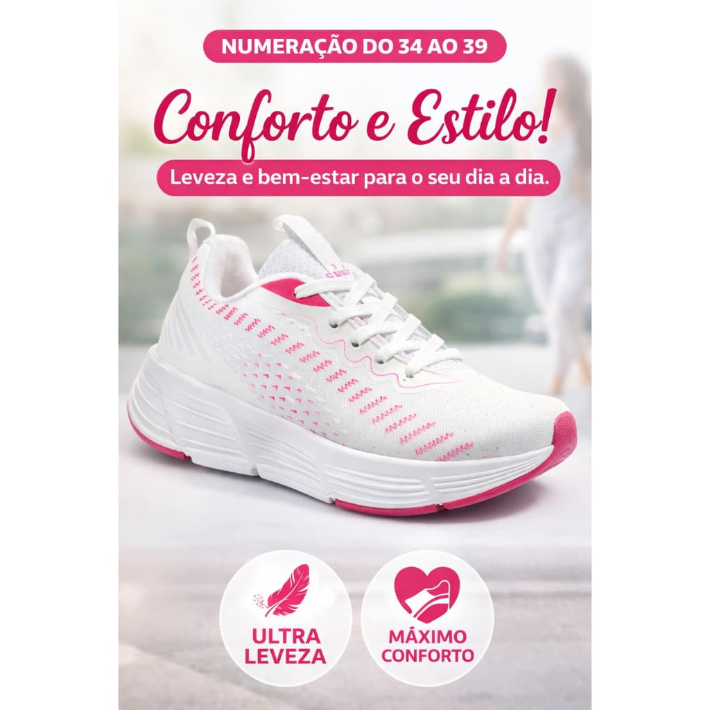 Tênis Feminino Leve Confortável Casual Caminhada Academia Respirável Solado Macio Antiderrapante