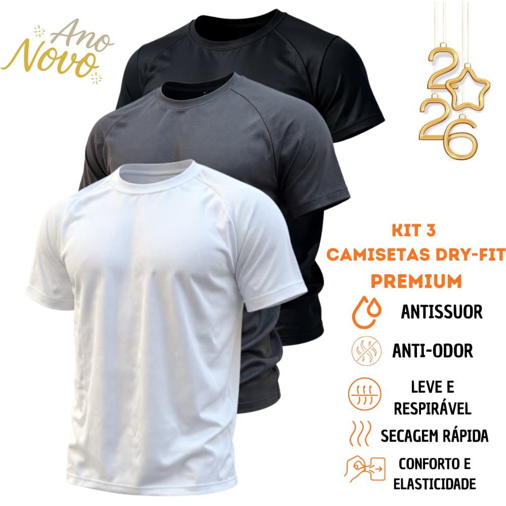 Kit 3 Camisetas Dry Fit Premium Raglan Masculina | Academia Fitness Treino Musculação Casual Respirável Leve