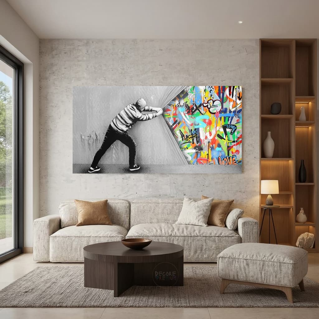 Quadro Decorativo Street Art Banksy Revelando Cores Grafite para Sala ou Studio
