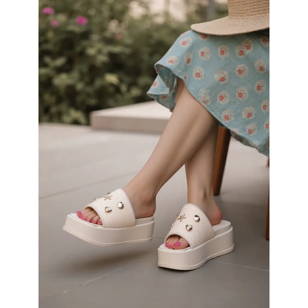Papete Sandália Feminina Flatform Fundo Do Mar Concha Moda Verão Estilosa