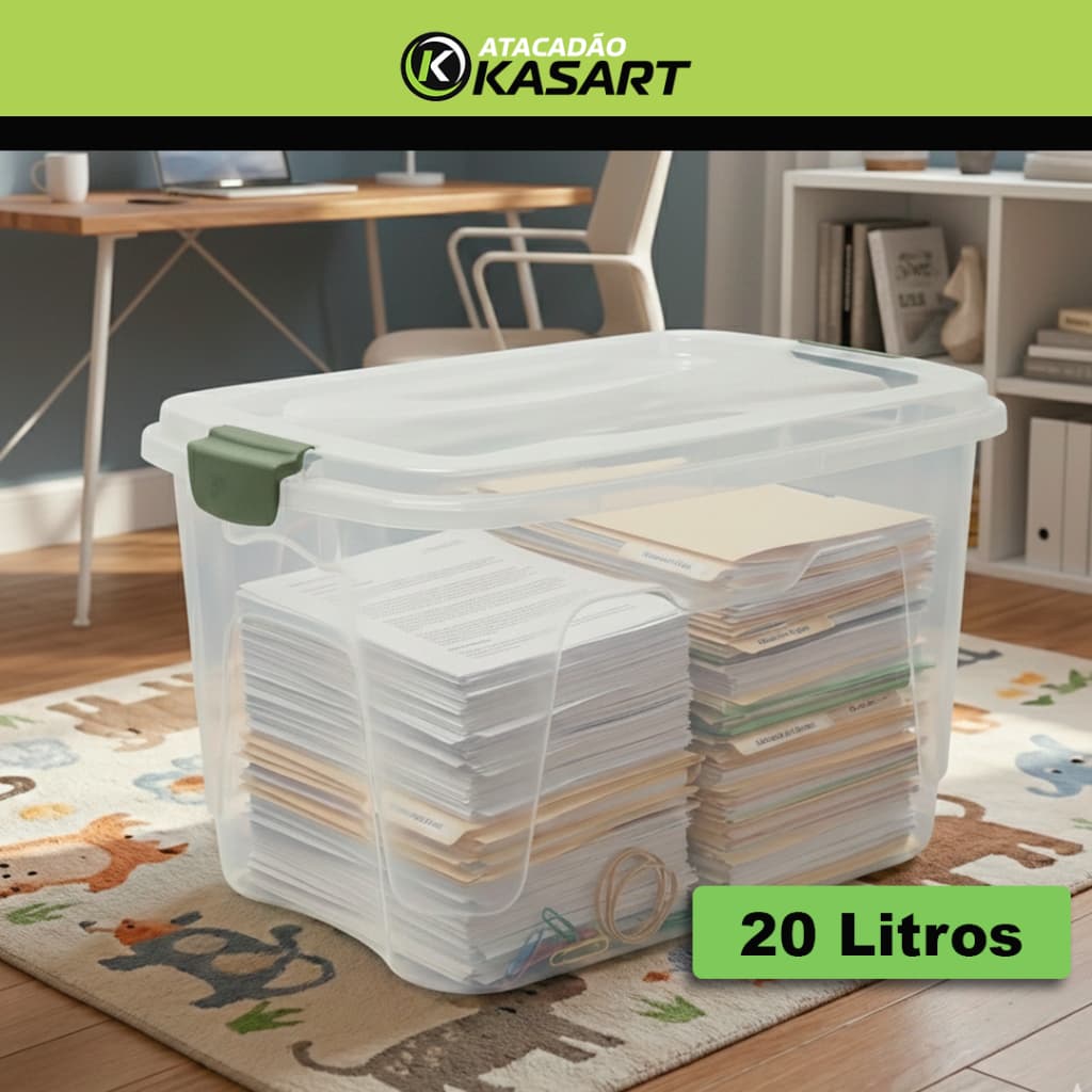 Caixa Organizadora 20 Litros | RISCHIOTO | com Tampa/trava – Transparente