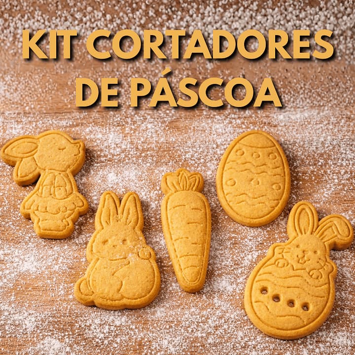 Kit Cortadores de Biscoito Páscoa 5 Peças Coelho Ovo Cenoura Confeitaria - Cortador Personalizado