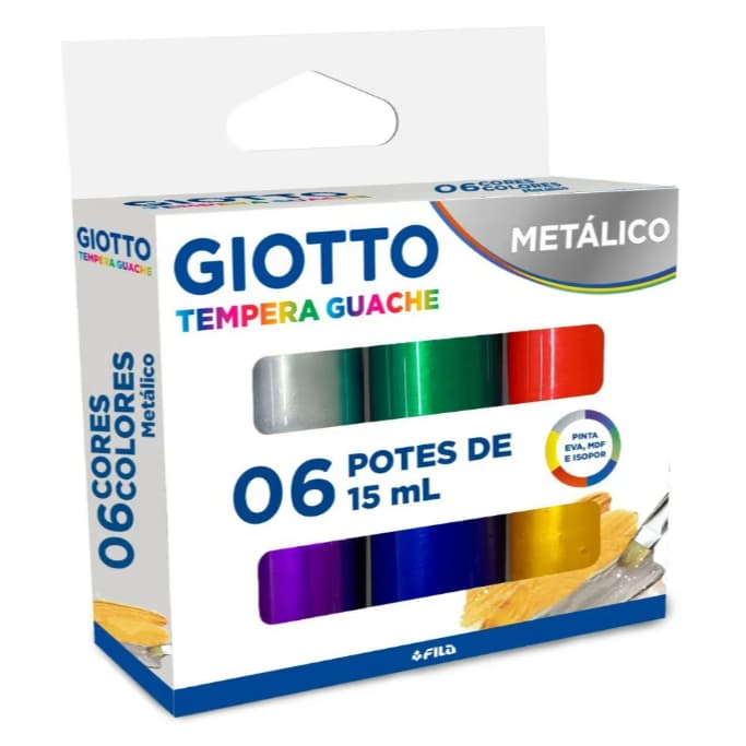 GIOTTO Tinta Tempera Guache, Tons Metálicos, 6 Potes de 15ml