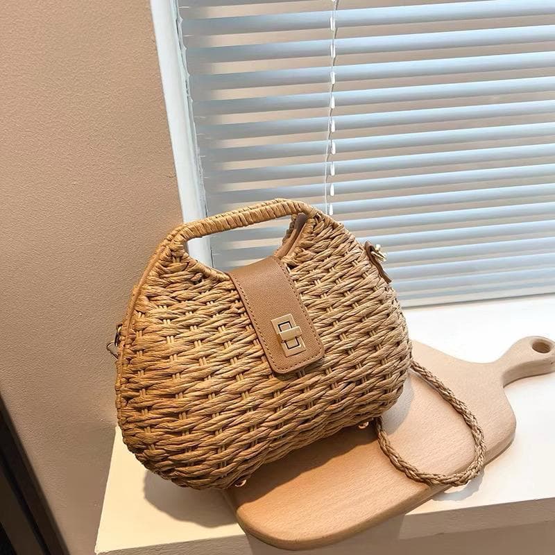 Bolsa de Palha Artificial Feminina Praia Festa | Alça Transversal Ajustável Bolsa baú