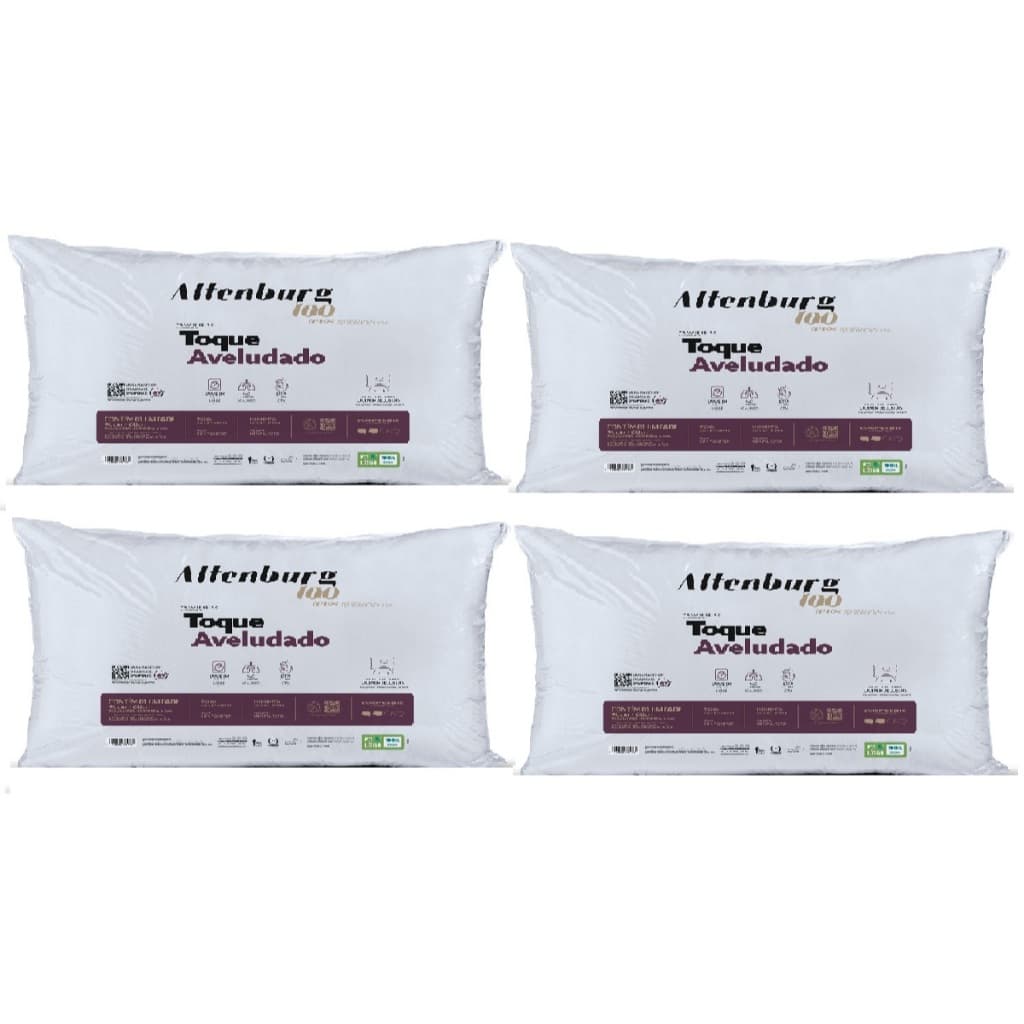 Kit 4 Travesseiros Toque Aveludado Extra Macio Altenburg