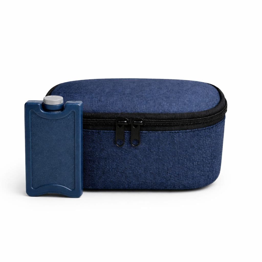Estojo Térmico AZUL JEANS Porta Canetas De Insulina Ou Medicamentos Que Precisam Se Manter Baixa Temperatura + GELO100ml