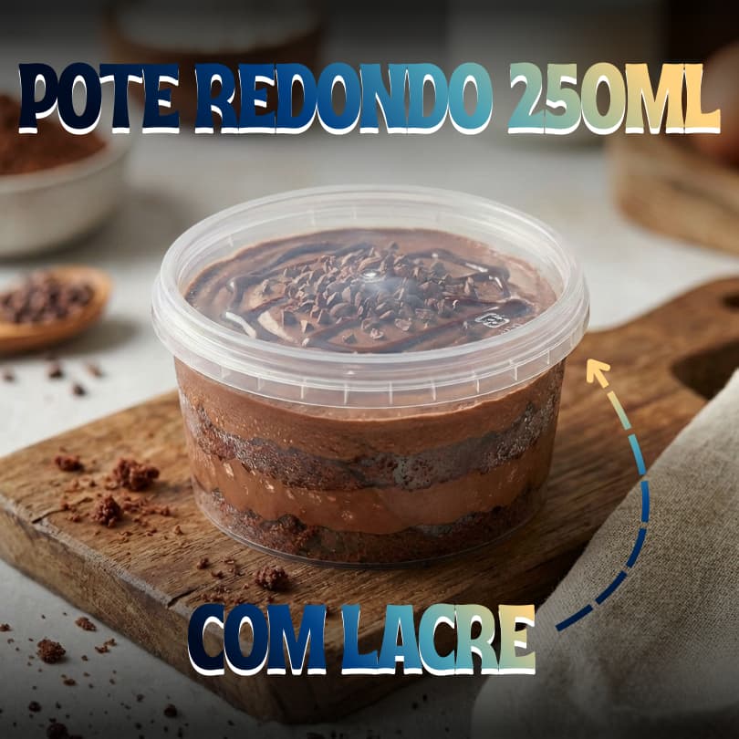 Pote Redondo com Lacre 250ml | 10 unidades | Vai ao freezer e micro-ondas |