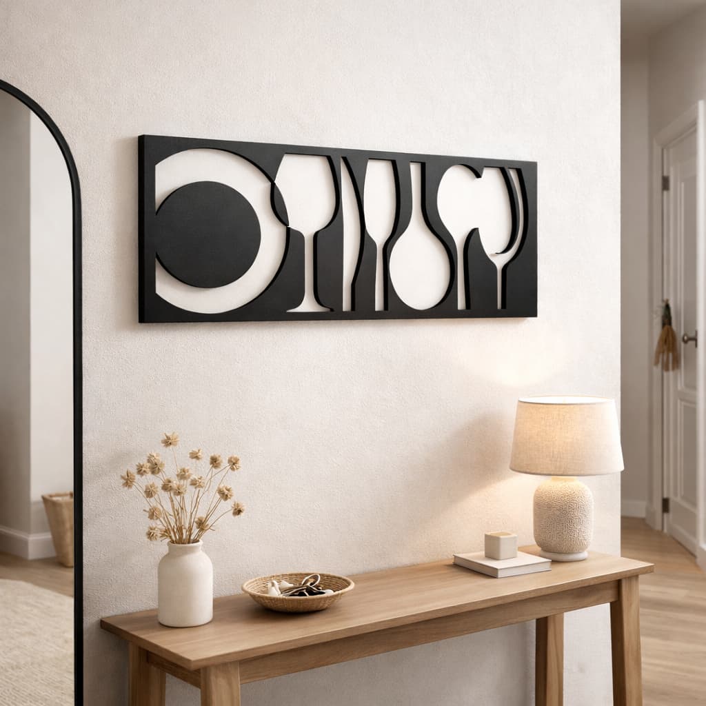 Quadro Decorativo Preto para Sala de Jantar – Arte Minimalista em MDF