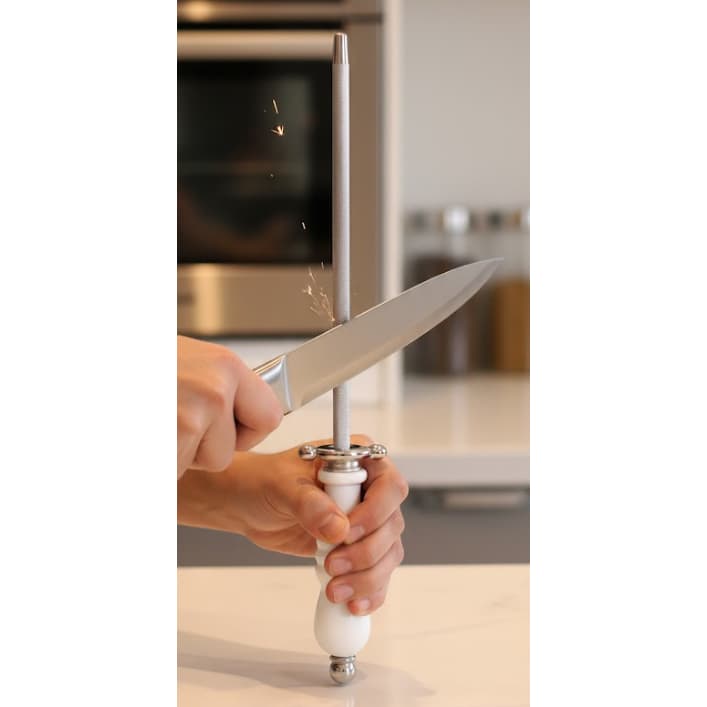 Chaira Profissional MOR em Aço Inox com Cabo Ergonômico Branca - Afiador de Faca, Facão