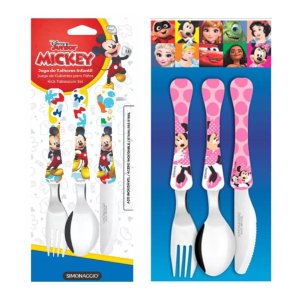 Kit Talheres Infantil Mickey + Minnie 6 Peças