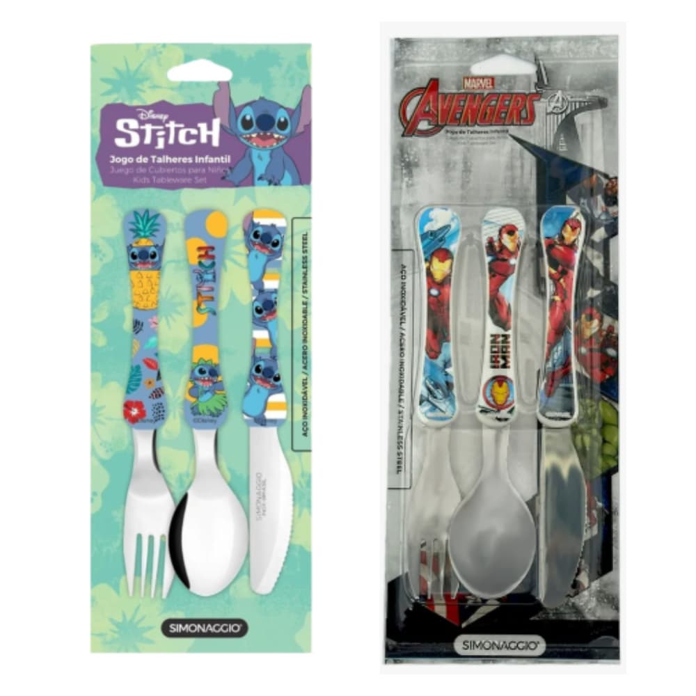 Kit Talheres Infantil Stitch + Homem de Ferro 6 Peças