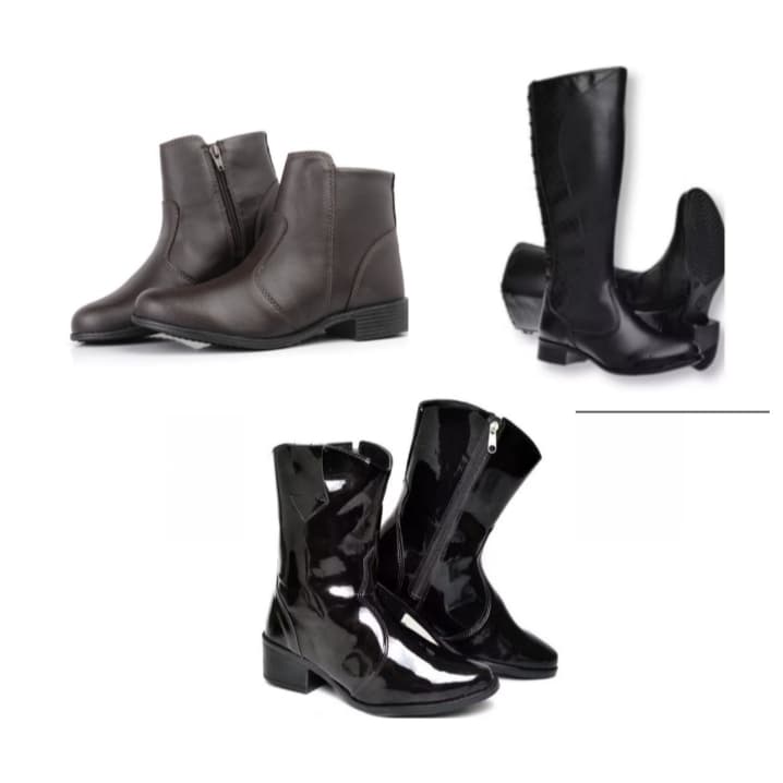 Bota cano alto feminina preta+ bota texana feminina preta+ botinha feminina com zíper lateral