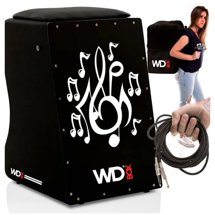 CAJÓN WD CUSTOM ELÉTRICO PROFISSIONAL | L | PRETO | MUSICAL