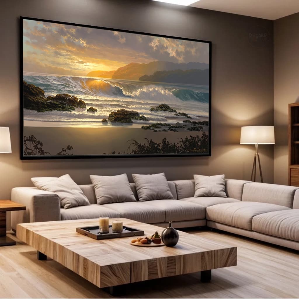 Quadro Decorativo Paisagem Por do Sol Ondas Praia