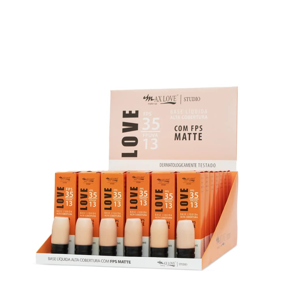 Base Liquida Matte Alta Cobertura 35FPS Cor 50 a 55 Max Love com  de 30ml