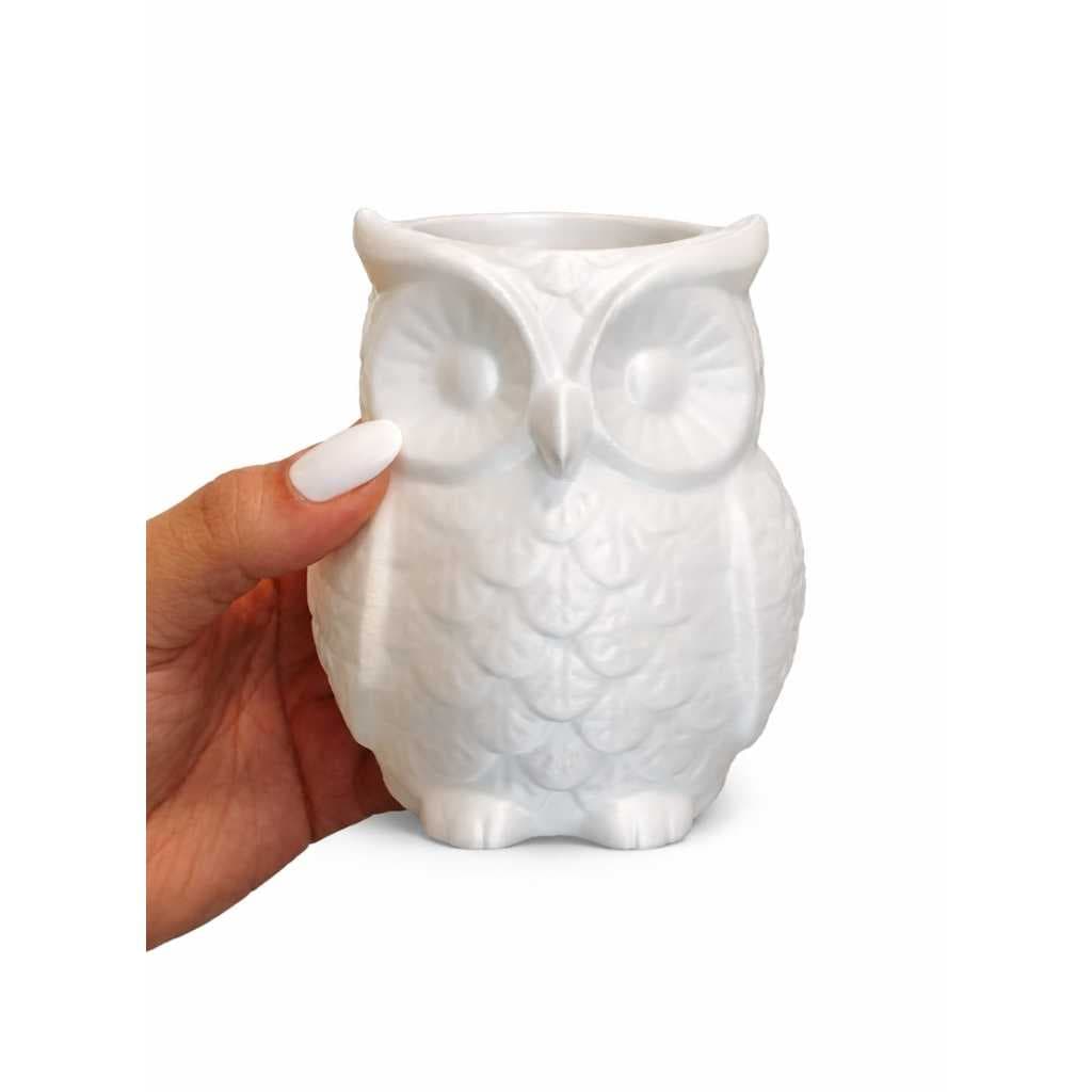 Porta Canetas Lápis Coruja Branca Decorativa Organizador de Mesa 11cm