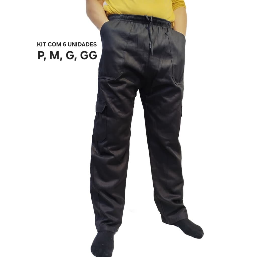 Kit Com 6 Calça Cargo Profissional para Trabalho Cinza Lisa Bolso Segurança Uniforme EPI