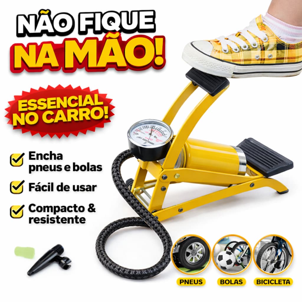 Bomba de Ar Pneu Carro - Moto/Bola/Bote Com Pedal e Manômetro