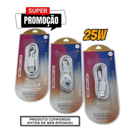 Cabo 1 metro USB Turbo Tipo C/IOS/V8 25W para Celular  - Promoção Envio Imediato