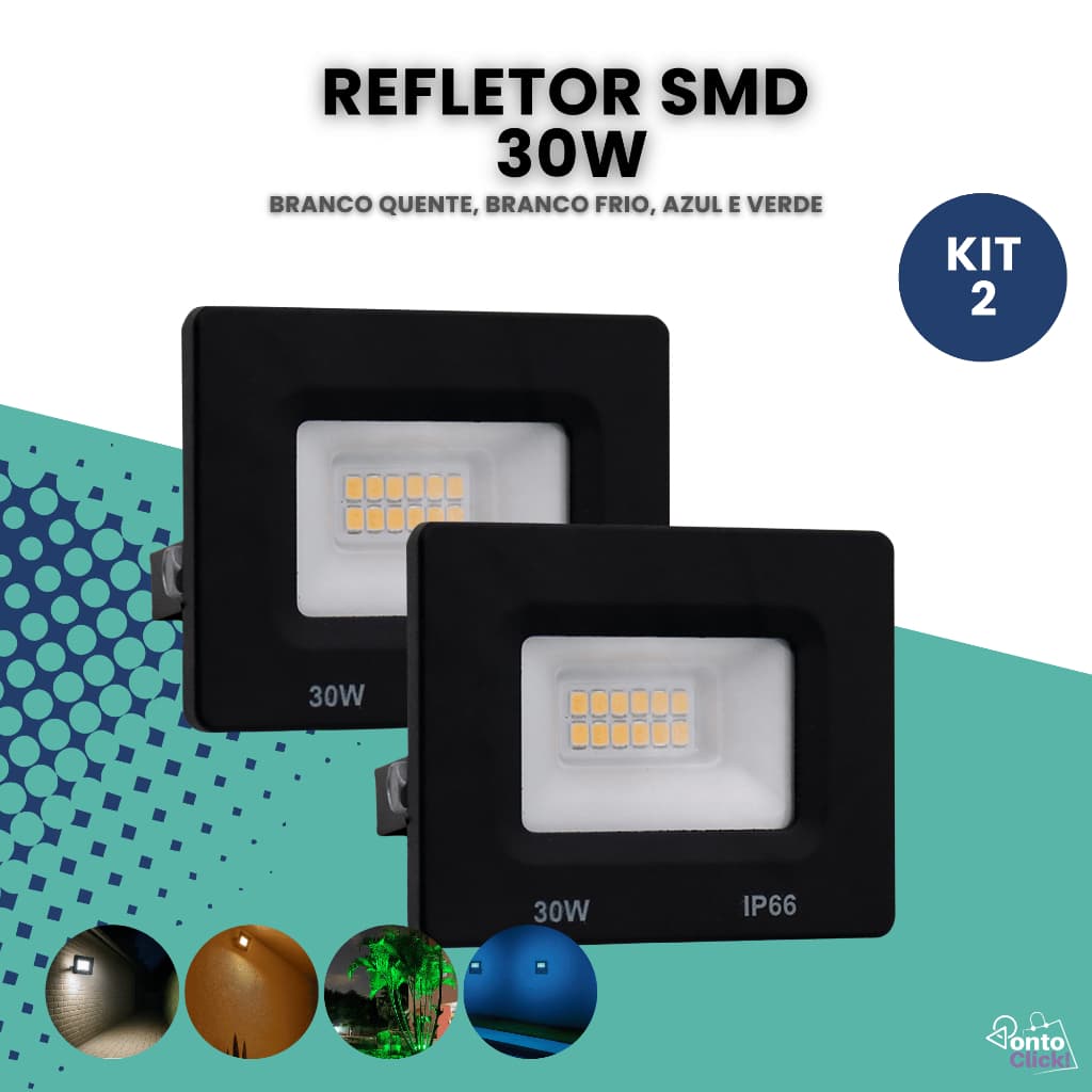 Kit 2 Refletor Holofote Led 30w Bivolt Luz Forte Prova D’água
