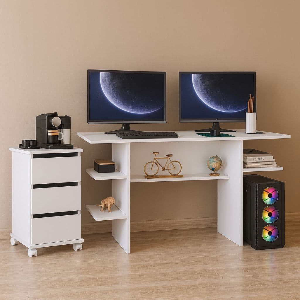 Conjunto Mesa Gamer e Gaveteiro Multiuso com Rodinhas