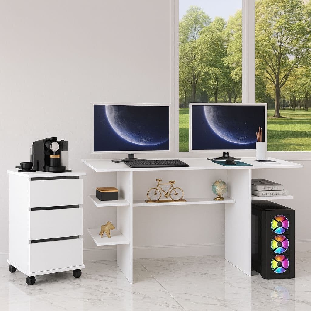 Kit Home Office Mesa Gamer Moderna + Gaveteiro Organizador
