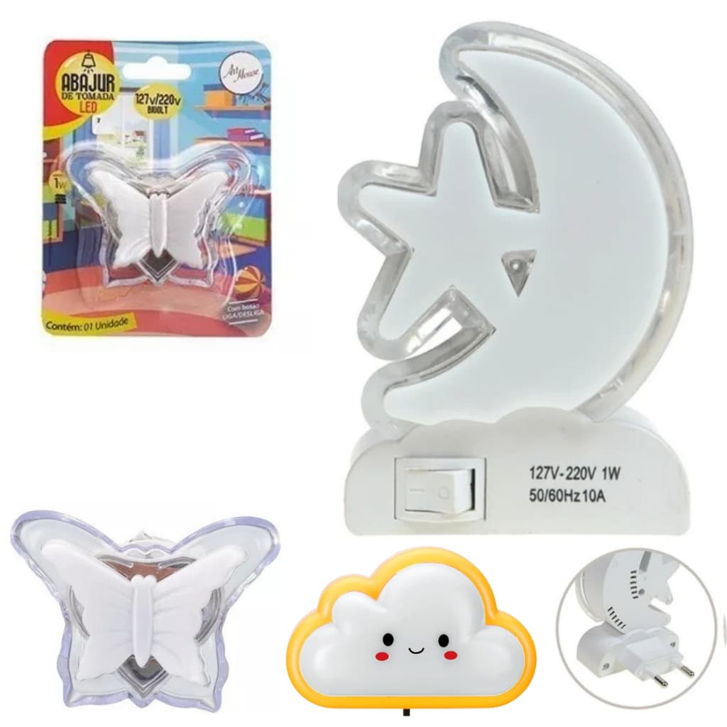 Abajur borboleta ou Lua e Nuvem Luz Noturna LED Bivolt variedades