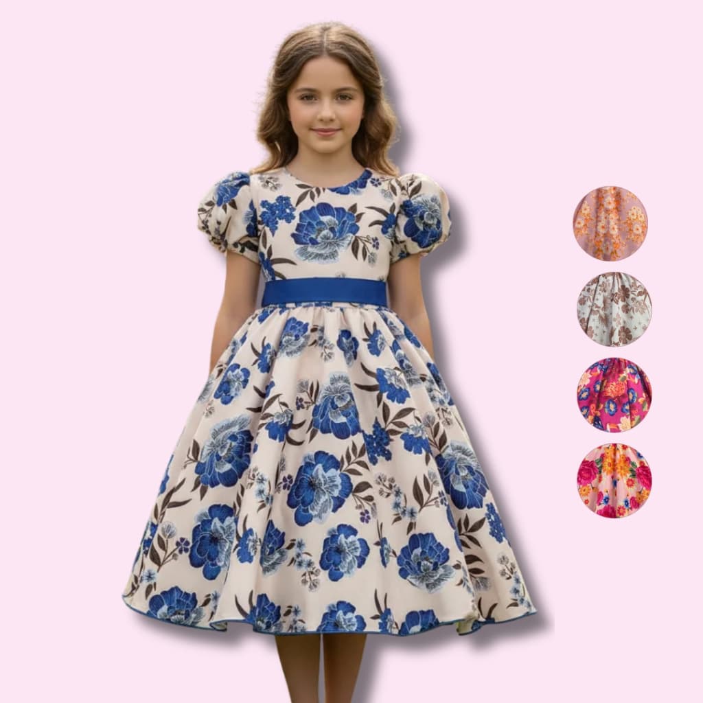 Vestido Juvenil Curto Flora Estampado Flores Passarinho