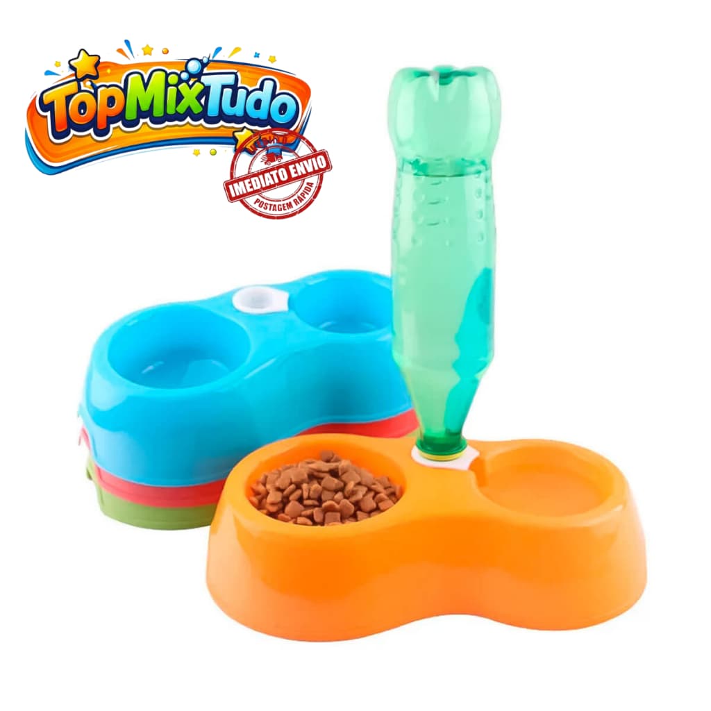 Comedouro E Bebedouro Automático Pet 2 Em 1 Para Garrafa PET Gatos E Cães [Laranja]