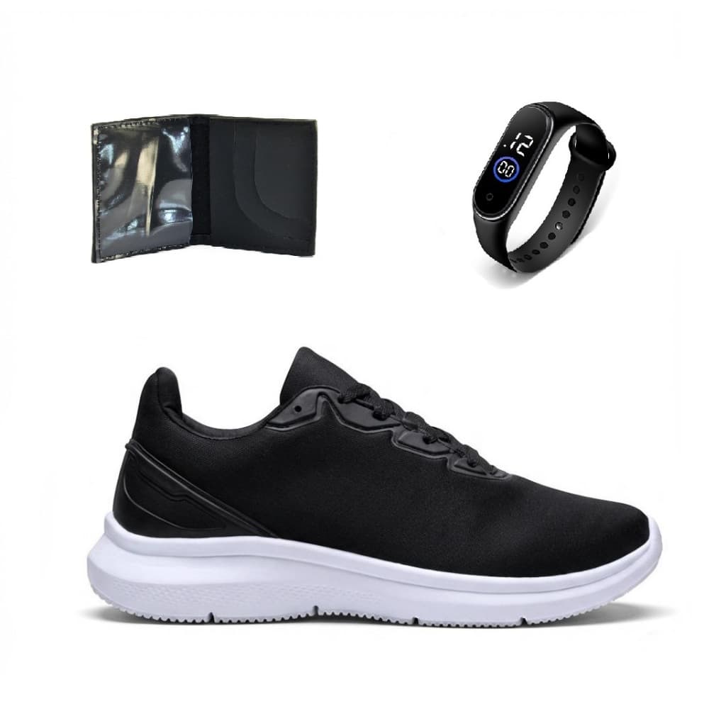 Tenis Masculino Feminino + Relogio + Carteira Esportivo Academia Sola Ultra Macia Tenis Respiravel