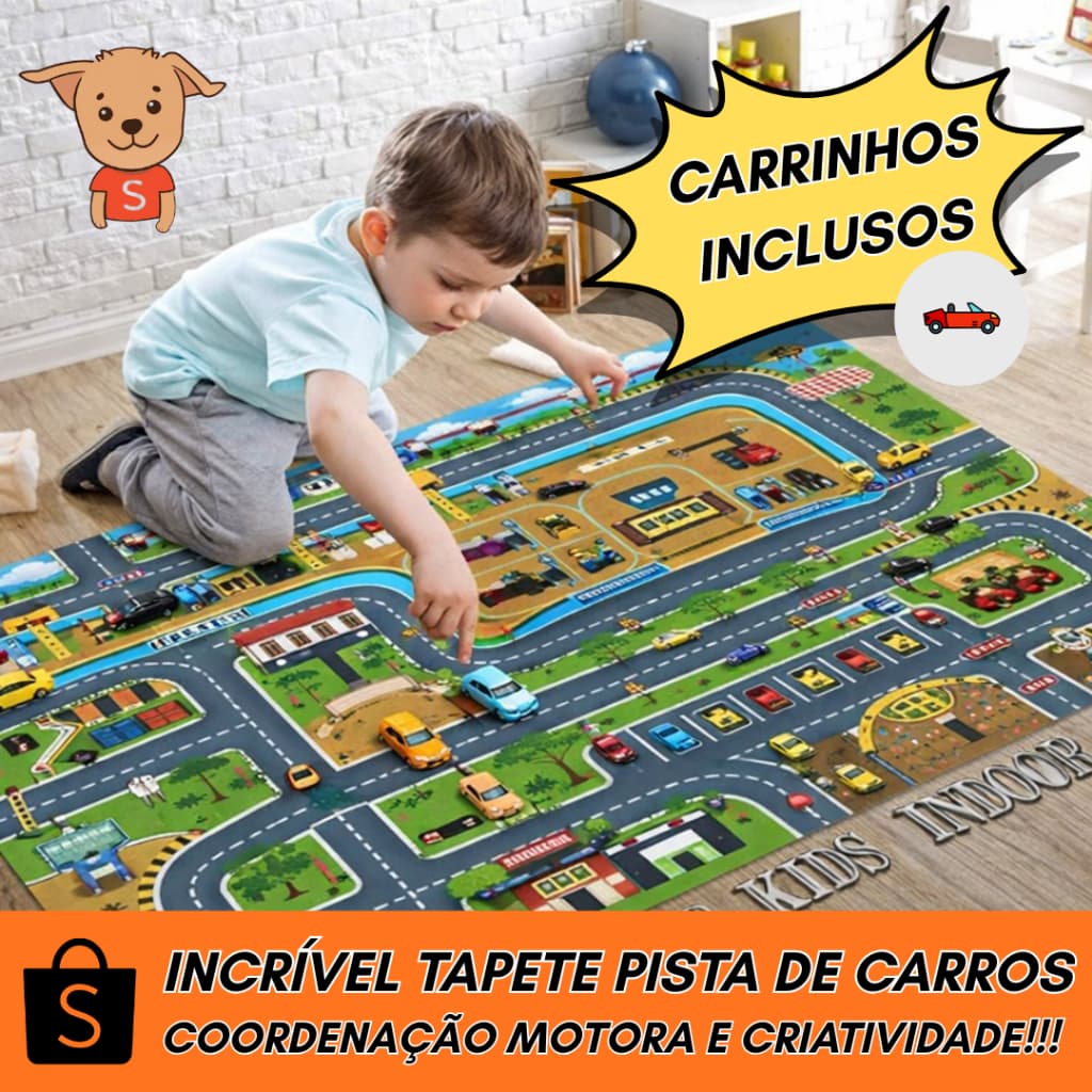 Tapete Atividade Infantil Pista Cidade Corrida Carrinho Educativo Bebê Criança Imaginação 80cmx70cm