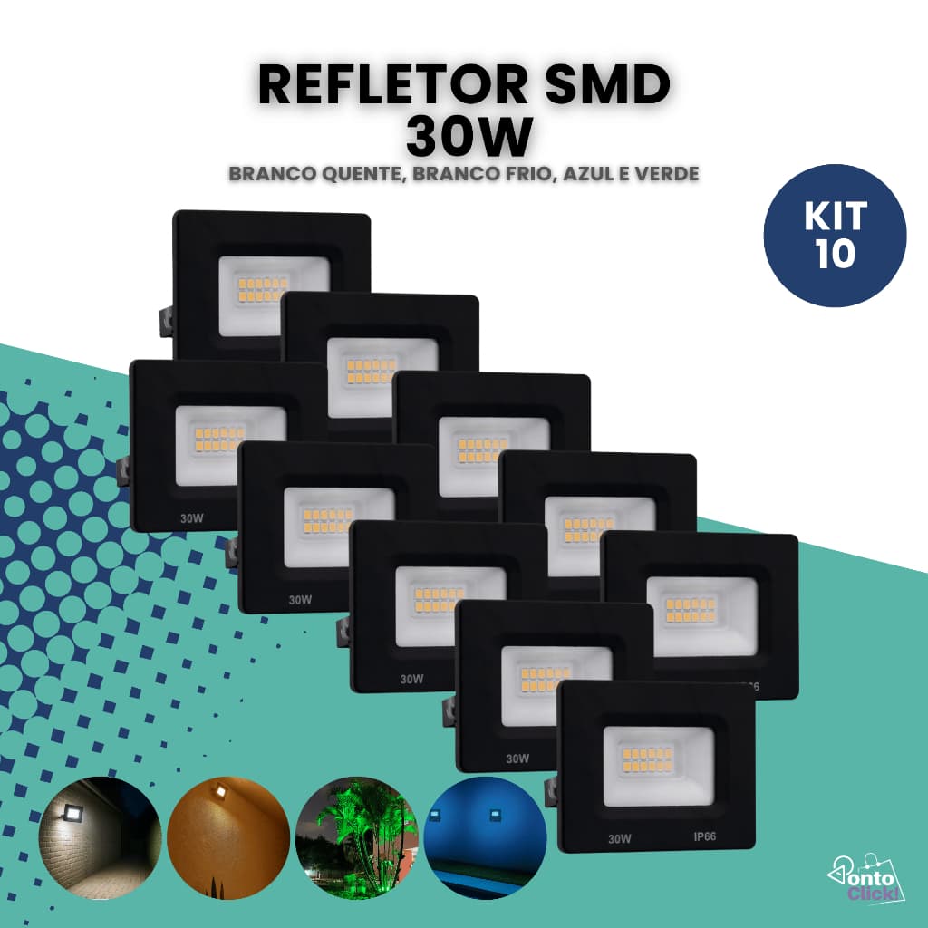 Kit 10 Refletor Holofote Led 30w Bivolt Luz Forte Prova D’água