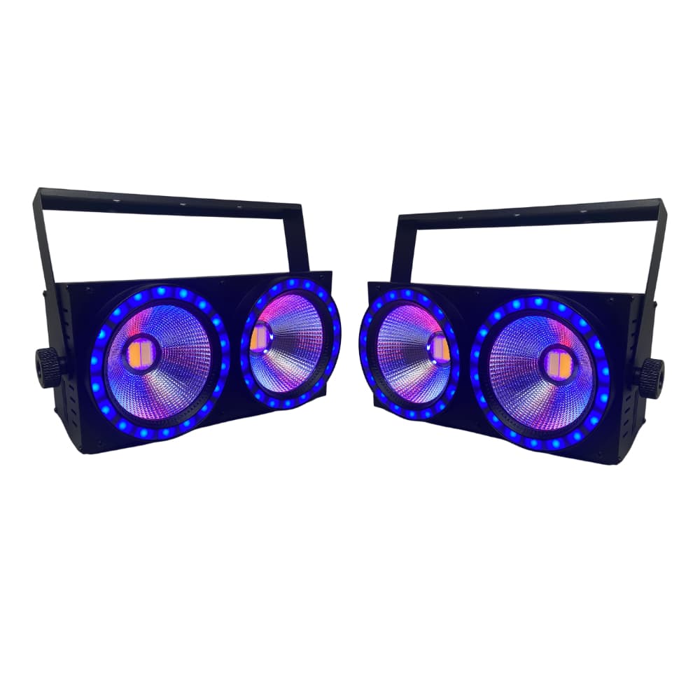 Kit 2x Refletor Mini Brut 200w 2 LEDS 100W Branco Frio(CW) / Quente(WW) + Disco Rgb Int. / Ext. para Efeios + Strobo Dmx