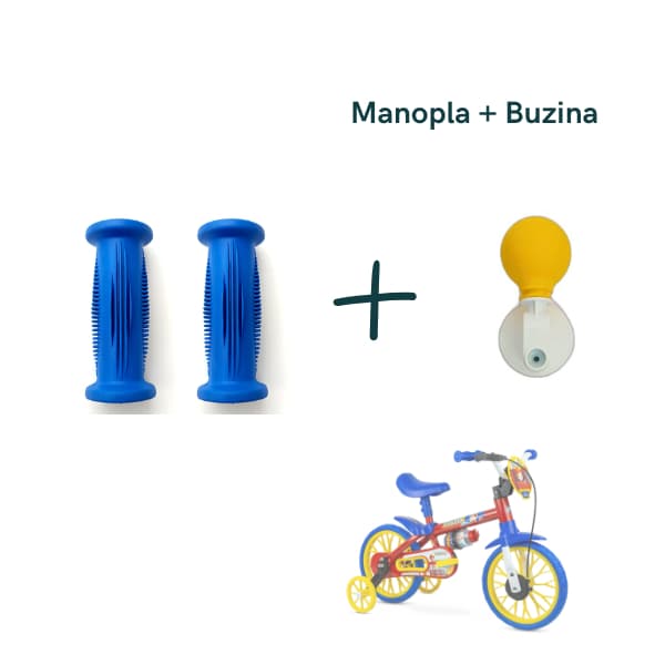 Buzina Infantil para Triciclo e Bicicleta Aro 12 + Par de Manoplas