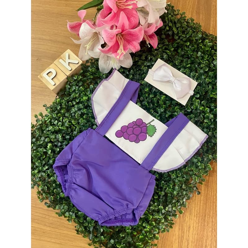 Jardineira Romper Bebê Menina Body Temático Book Festa Mesversário frutinhas cereja melancia pra sua princesa