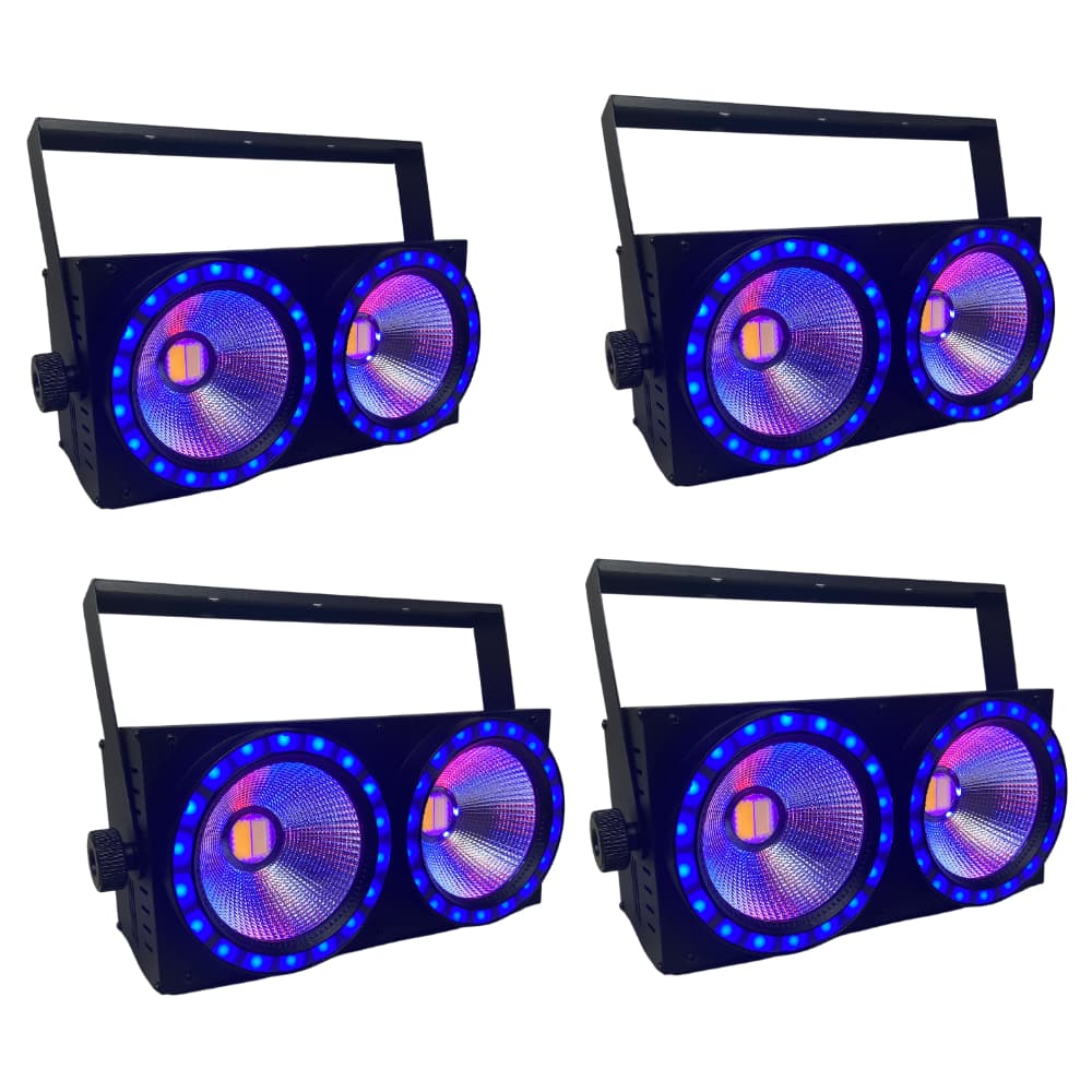 Kit 4x Refletor Mini Brut 200w 2 LEDS 100W Branco Frio(CW) / Quente(WW) + Disco Rgb Int. / Ext. para Efeios + Strobo Dmx
