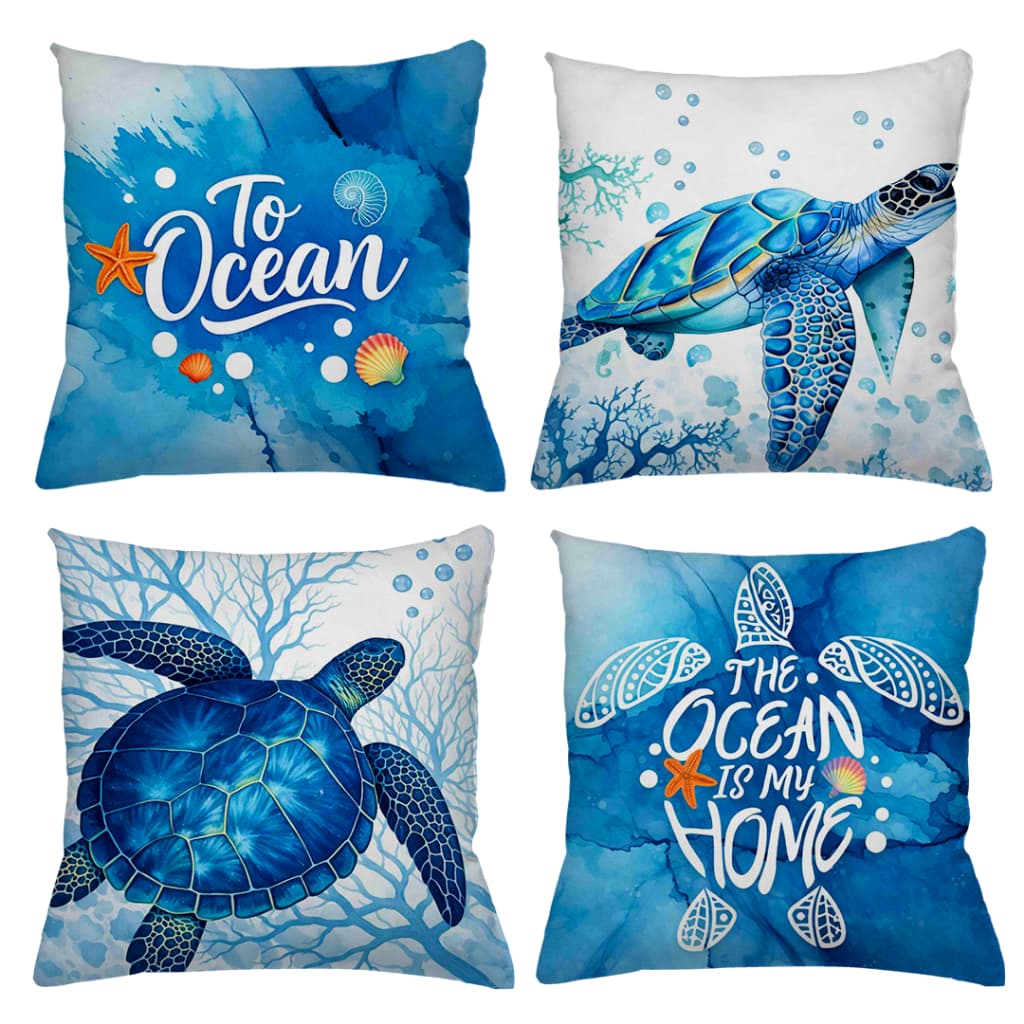 KIT 4 CAPAS DE ALMOFADAS PRAIA, MAR OCEANO VIDA MARINHA   - TAMANHO 45X45