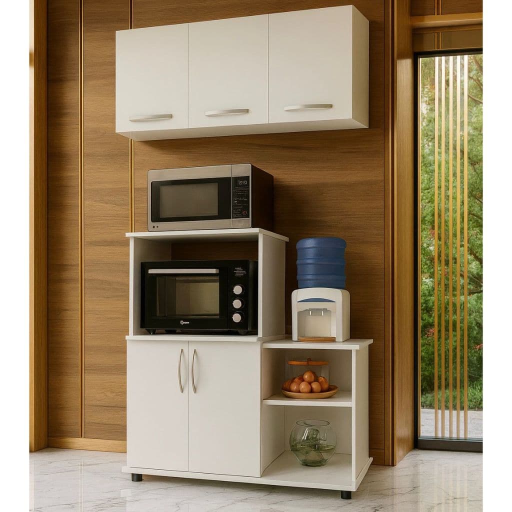 QUEIMA DE ESTOQUE - Balcão com Suporte para Forno/Microondas + Armário Suspenso Multiuso