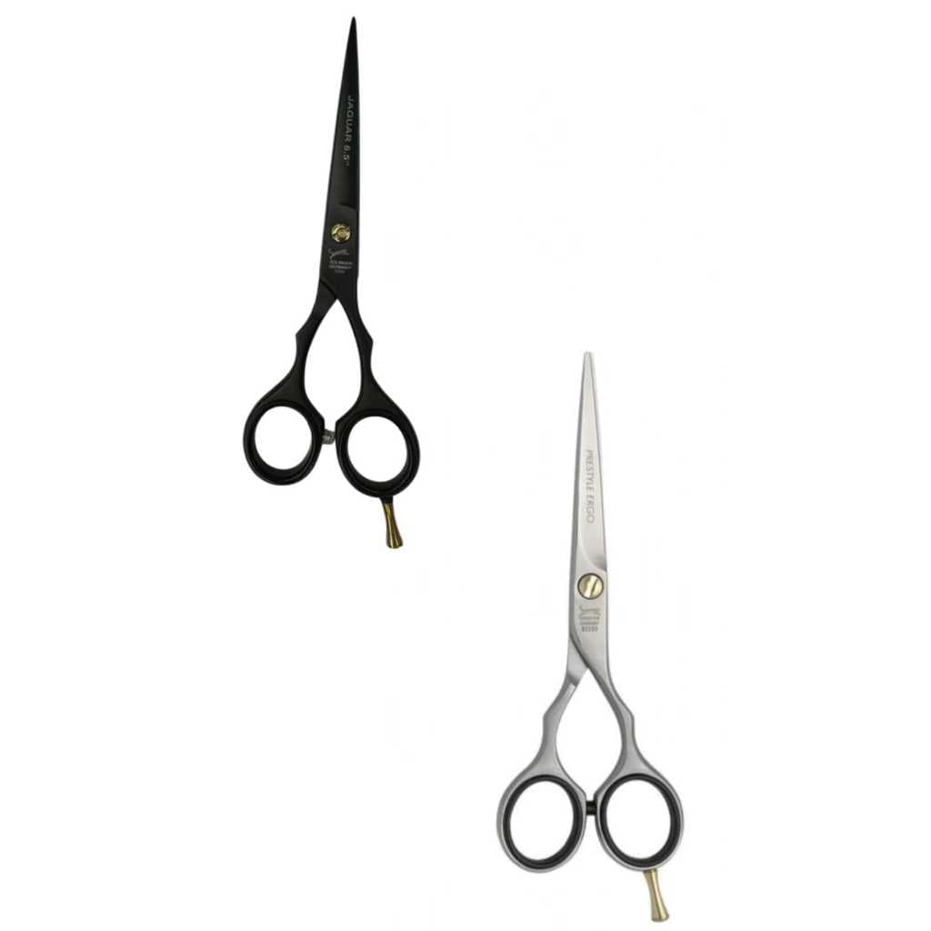 Kit Tesouras Jaguar Preta Laser/navalha+ Tesoura Cinza Laser/Navalha
