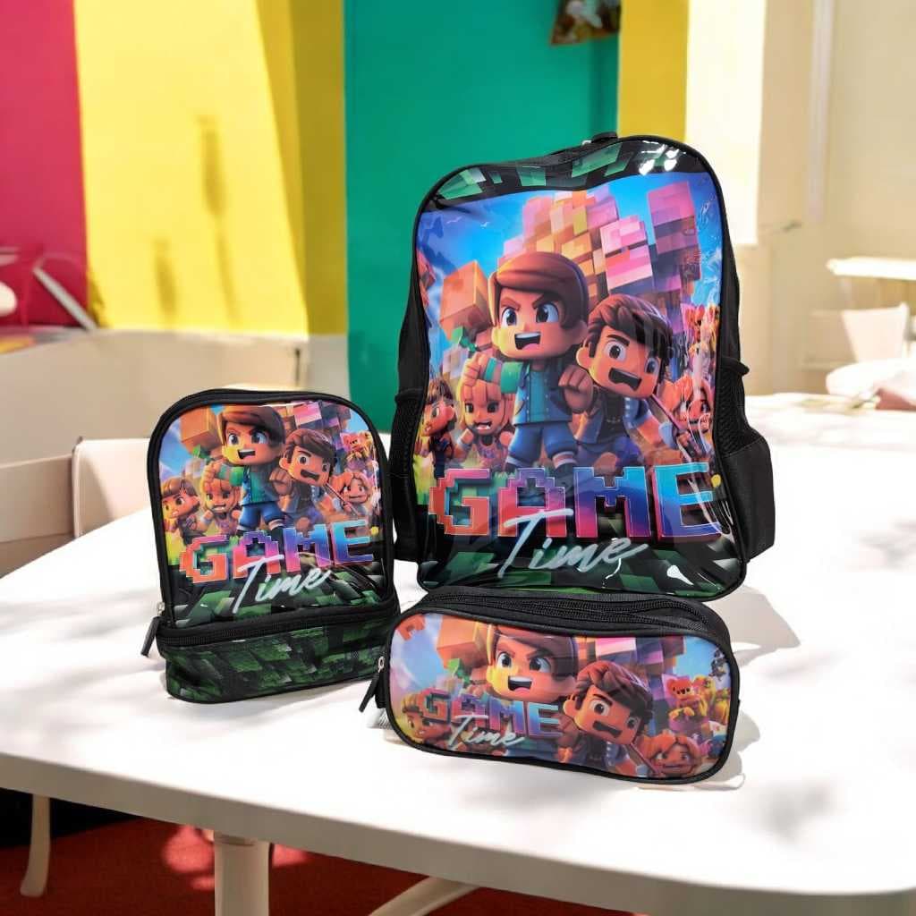 Conjunto Escolar 3 em 1: Mochila com Rodinhas Infantil Skeet Kids + Lancheira Térmica + Estojo Escolar, Cor Verde
