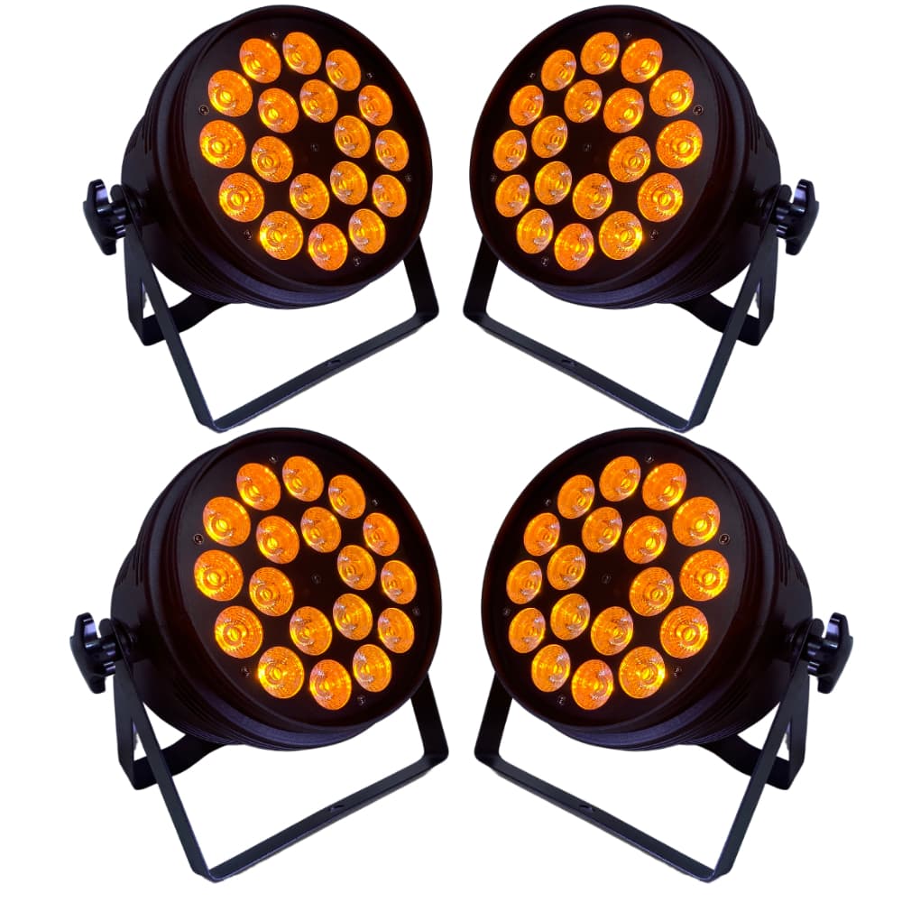 Kit 4x Canhao Refletor Parled 18 Leds Rgbwa-uv 12W Efeito Ambar Luz Negra 18x12W Dmx 110V / 220V