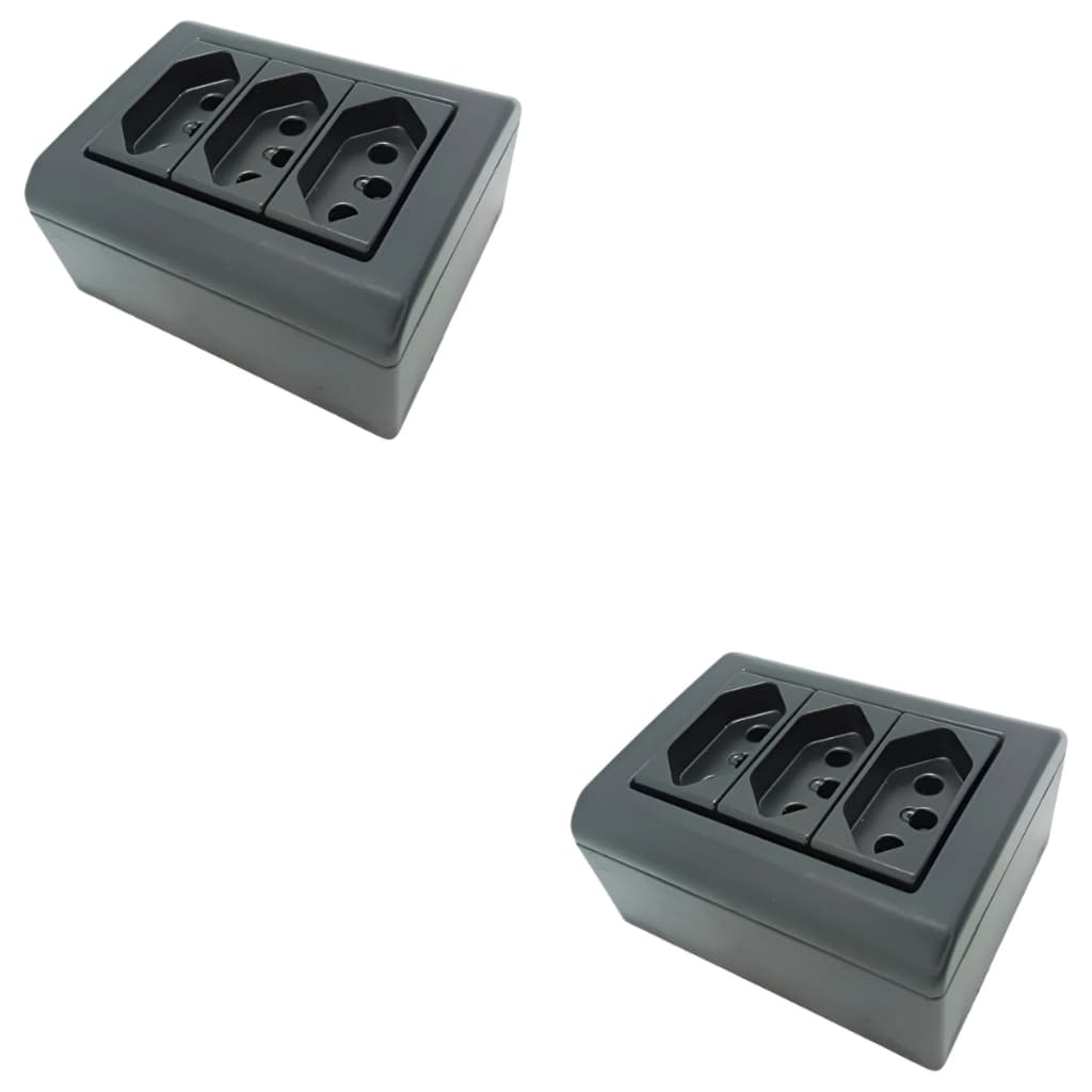 Kit 2 Tomadas Sobrepor Tripla 2p+t 20 A 250 V Preto