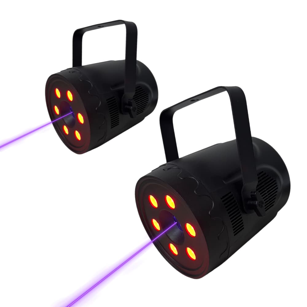 Kit 2x Projetor Holográfico Laser 2w RGB Multi Efeitos + 6 Leds RGBW Para Festa Show Dj