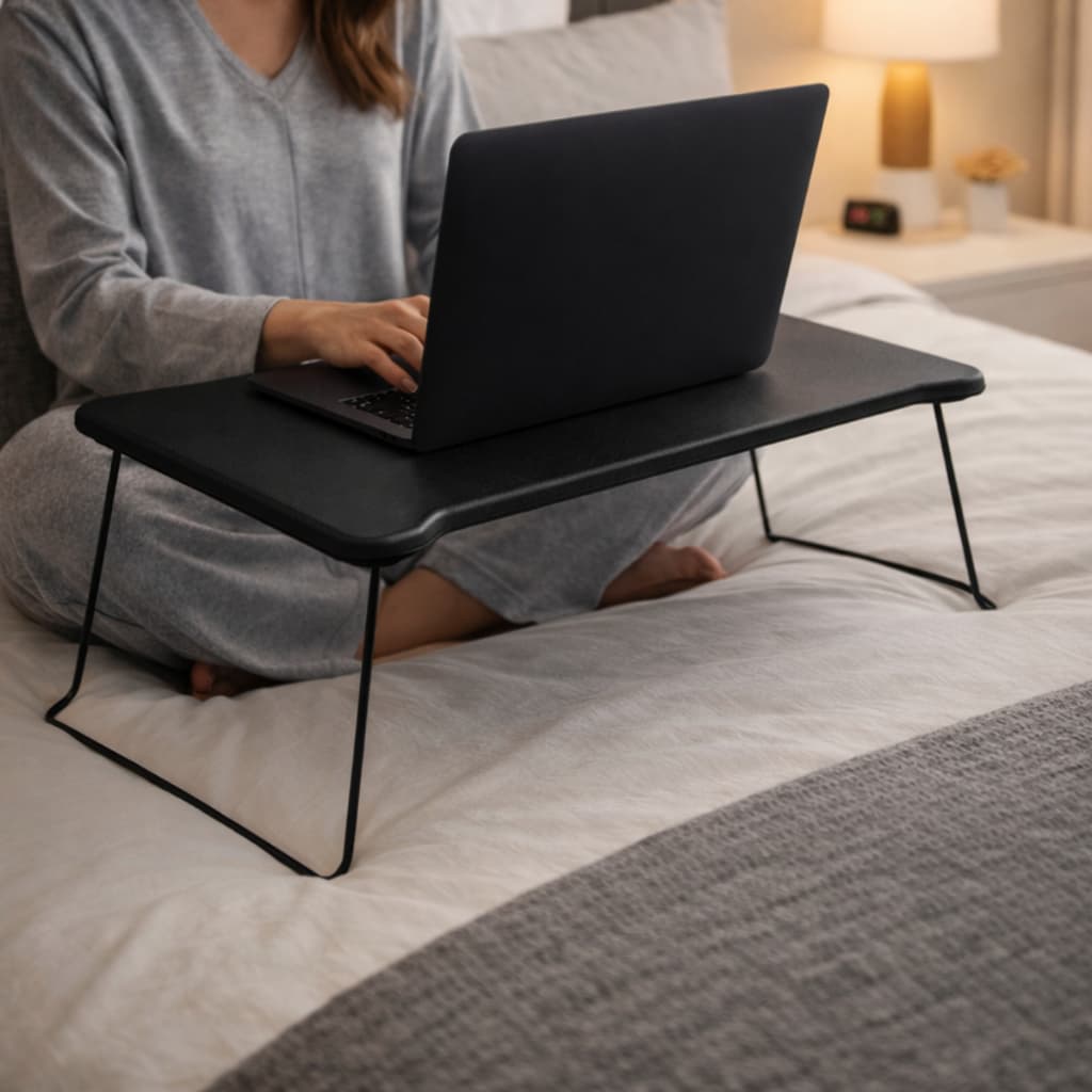 Suporte para Notebook Dobrável Colo Multiuso Café Cama e Sofá Portátil de Metal Preto