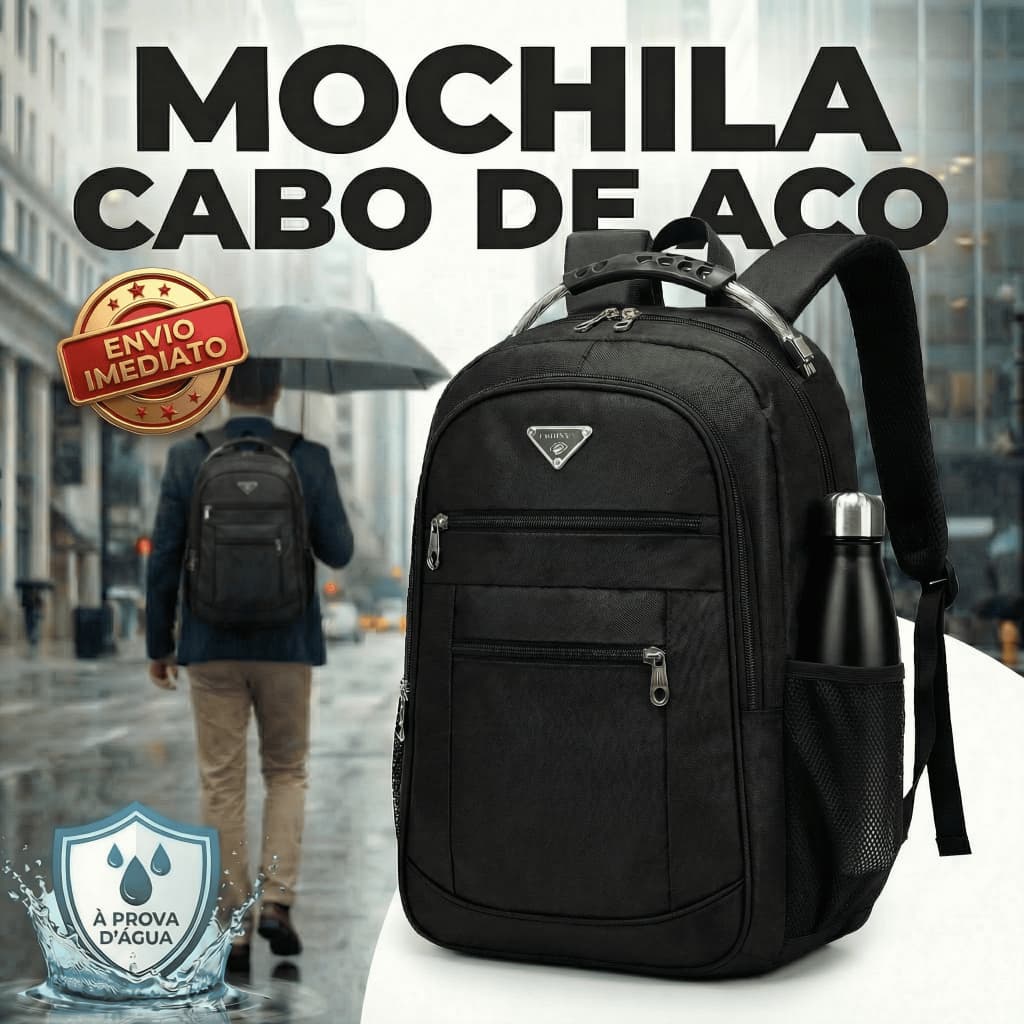 Mochila Grande Reforçada Masculina Mochila Impermeável com cabo de aço Mochila Preta Resistente Mascolina