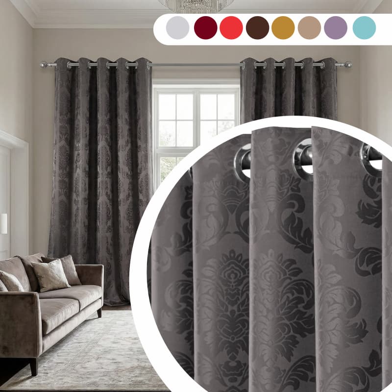 Cortina para Sala Grande em Cetim Jacquard com Ilhós Cromados Elegante Para Varão