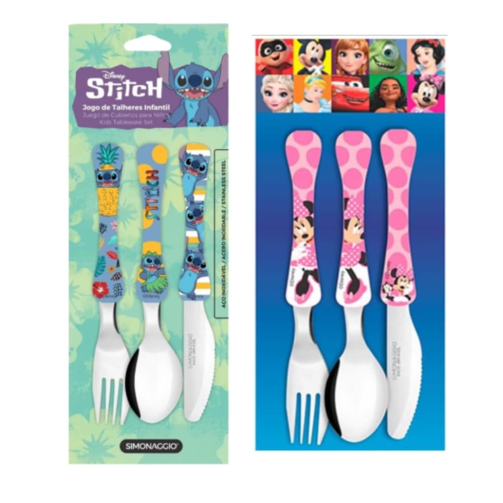 Kit Talheres Infantil Stitch + Minnie 6 Peças