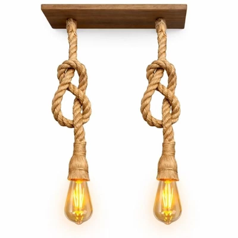 Luminária Pendente de Teto Rústica Corda Sisal Dupla 1,10m Vintage Industrial decoração