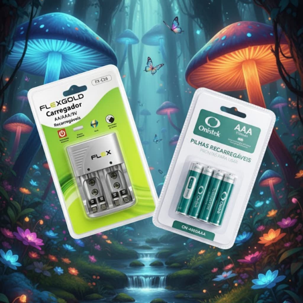Carregador De Pilha Aa/aaa + 4 Pilhas Aaa 2700 Mah Onistek - recomendado para controle remotos