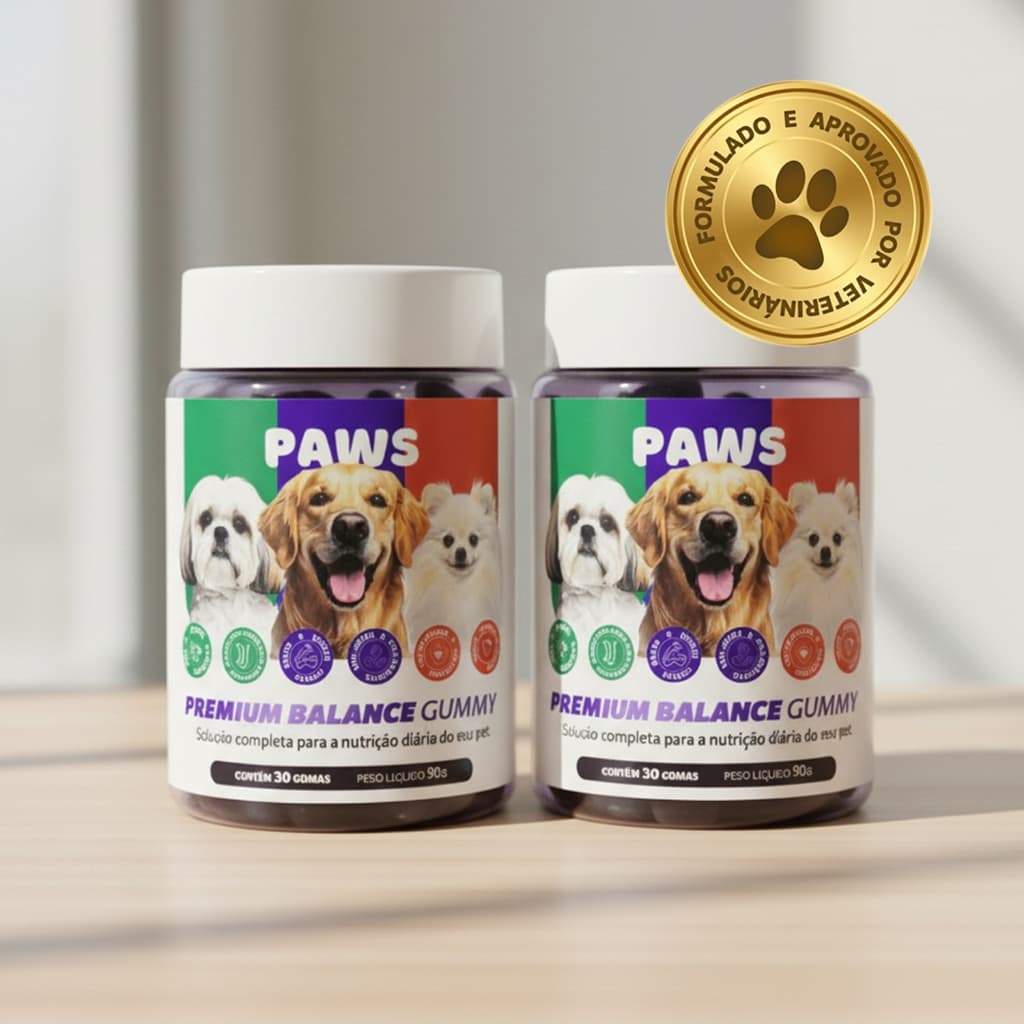 KIT 2 POTES A ORIGINAL 24 EM 1 GUMMY PET PAWS PREMIUM SUPLEMENTO (LAMBEDURA, ALERGIA, COCEIRA)